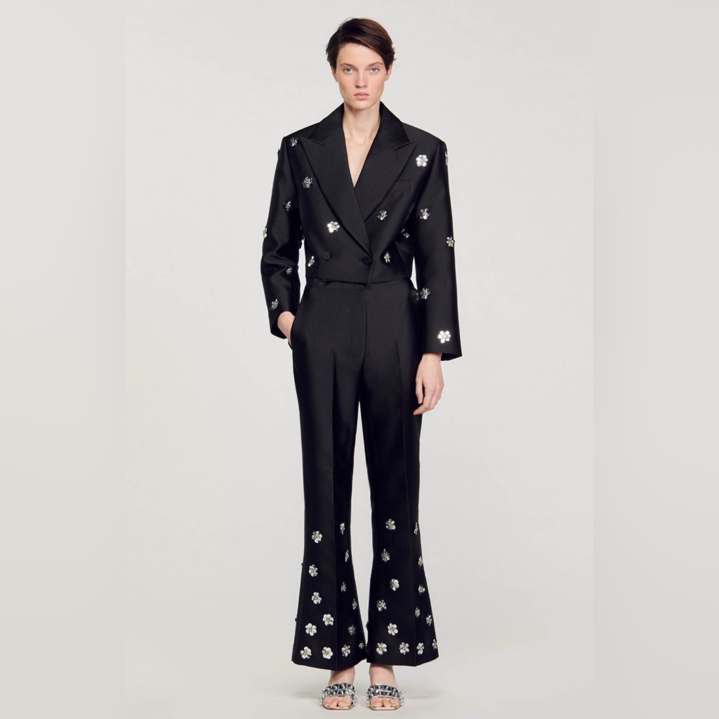 Sandro Elegant Black Embellished Women's Pantsuit